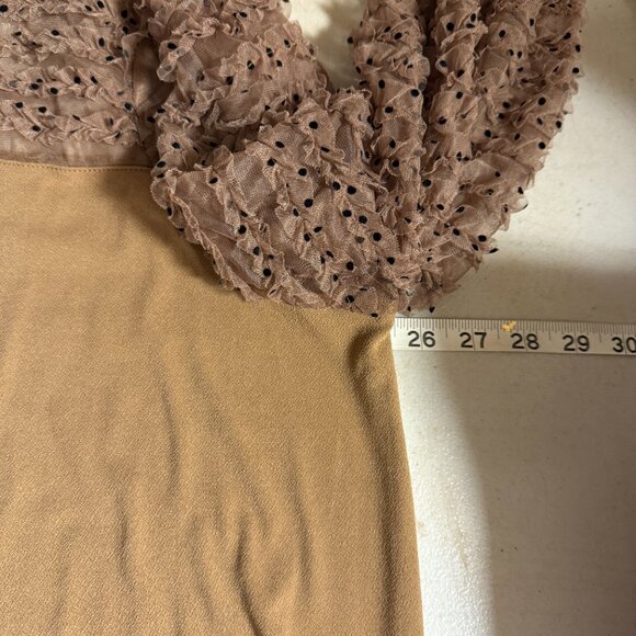 Cato Plus Size 22/24W Sheer Dot Sleeve Blouse – Brown Ruffle Mesh Detail - Picture 8 of 10